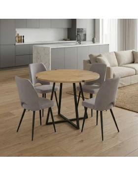 Dining room set 5pcs Rubes - Christy Megapap oak color - beige Ø100x78cm.