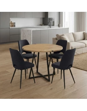 Dining room set 5pcs Rubes - Christy Megapap oak color - anthracite Ø100x78cm.