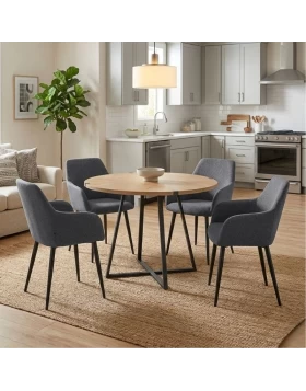 Dining room set 5pcs Rubes - Monica Megapap oak color - grey Ø100x78cm.