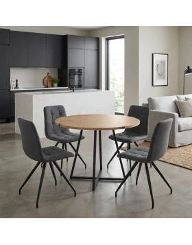Dining room set 5pcs Rubes - Bianca Megapap oak color - grey Ø100x78cm.