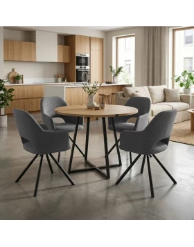 Dining room set 5pcs Rubes - Gabriel Megapap oak color - grey Ø100x78cm.