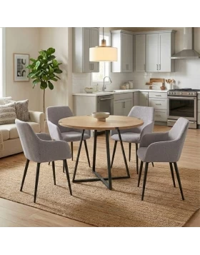 Dining room set 5pcs Rubes - Monica Megapap oak color - beige Ø100x78cm.