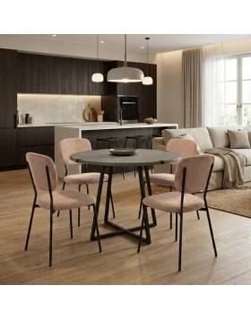 Dining room set 5pcs Rubes - Kevin Megapap concrete grey color - mocha Ø100x78cm.