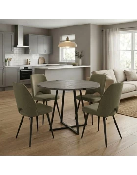 Dining room set 5pcs Rubes - Christy Megapap concrete grey color - olive Ø100x78cm.