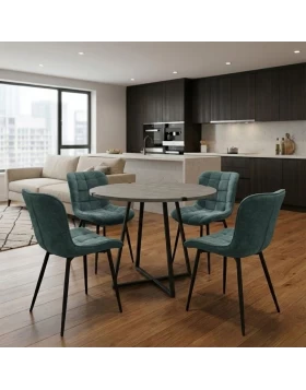 Dining room set 5pcs Rubes - Chiara Megapap concrete grey color - green Ø100x78cm.