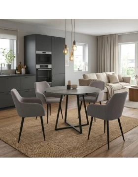 Dining room set 5pcs Rubes - Monica Megapap concrete grey color - beige Ø100x78cm.