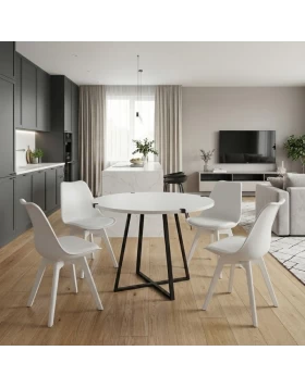 Dining room set 5pcs Rubes - Viva Megapap white color Ø100x78cm.