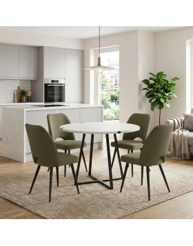 Dining room set 5pcs Rubes - Christy Megapap white color - olive Ø100x78cm.