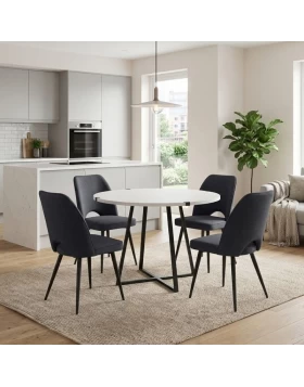 Dining room set 5pcs Rubes - Christy Megapap white color - anthracite Ø100x78cm.