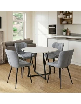 Dining room set 5pcs Rubes - Chiara Megapap white color - grey Ø100x78cm.