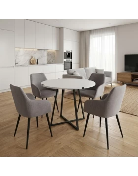 Dining room set 5pcs Rubes - Monica Megapap white color - beige Ø100x78cm.