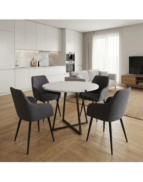 Dining room set 5pcs Rubes - Monica Megapap white color - grey Ø100x78cm.