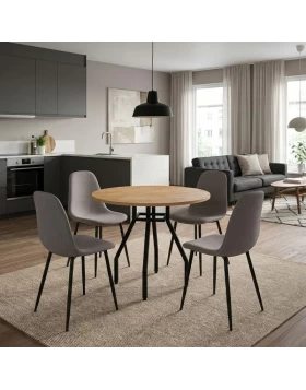 Σετ τραπεζαρία 5τμχ Roma - Iris Megapap χρώμα pine oak - ανοιχτό μπεζ Ø80x75εκ.