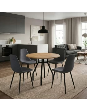 Dining room set 5pcs Roma - Iris Megapap pine oak color - grey Ø80x75cm.