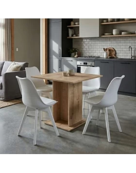 Σετ τραπεζαρία 5τμχ Allos - Viva Megapap χρώμα sapphire oak - λευκό 75x75x77εκ.
