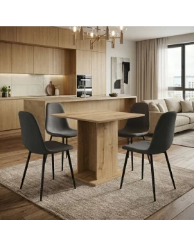 Σετ τραπεζαρία 5τμχ Allos - Iris Megapap χρώμα sapphire oak - γκρι 75x75x77εκ.