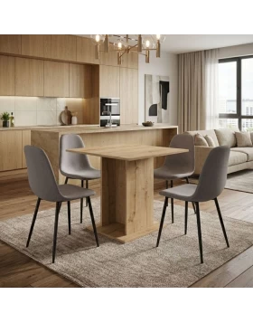 Dining room set 5pcs Allos - Iris Megapap sapphire oak color - beige 75x75x77cm.