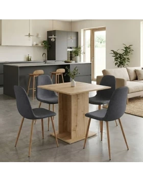 Dining room set 5pcs Allos - Iris Megapap sapphire oak color - grey 75x75x77cm.