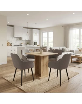 Σετ τραπεζαρία 5τμχ Allos - Monica Megapap χρώμα sapphire oak - ανοιχτό μπεζ 75x75x77εκ.