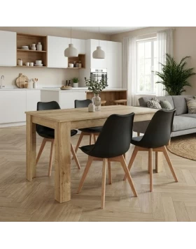 Σετ τραπεζαρία 5τμχ Darlen - Viva Megapap χρώμα sapphire oak - μαύρο/φυσικό πόδι 125x72x74εκ.