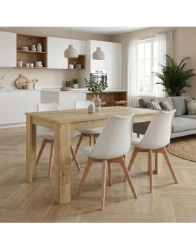 Σετ τραπεζαρία 5τμχ Darlen - Viva Megapap χρώμα sapphire oak - λευκό/φυσικό πόδι 125x72x74εκ.