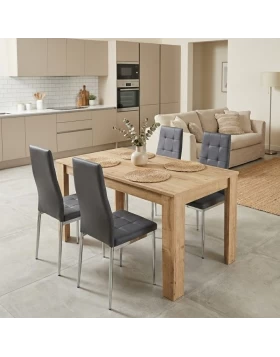 Σετ τραπεζαρία 5τμχ Darlen - Rosa Megapap χρώμα sapphire oak - γκρι/χρωμίου πόδι 125x72x74εκ.