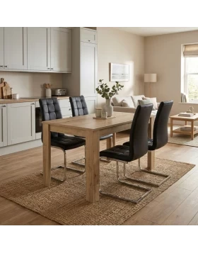 Σετ τραπεζαρία 5τμχ Darlen - Vela Megapap χρώμα sapphire oak - μαύρο 125x72x74εκ.