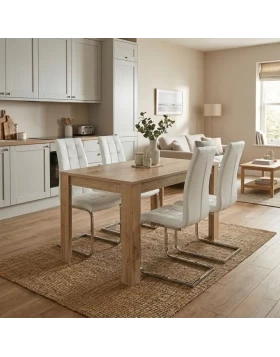 Σετ τραπεζαρία 5τμχ Darlen - Vela Megapap χρώμα sapphire oak - λευκό 125x72x74εκ.