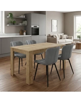 Dining room set 5pcs Darlen - Chiara Megapap sapphire oak color - grey 125x72x74cm.