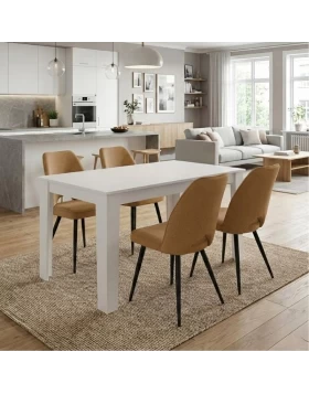 Dining room set 5pcs Darlen - Christy Megapap white color - mustard 125x72x74cm.