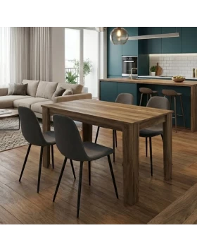 Dining room set 5pcs Darlen - Iris Megapap walnut color - grey 125x72x74cm.
