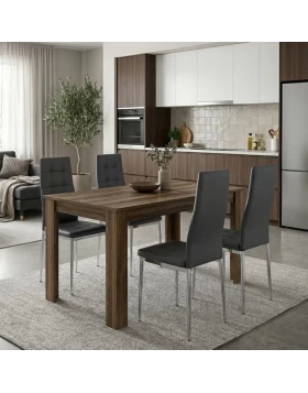 Dining room set 5pcs Darlen - Rosa Megapap walnut color - grey 125x72x74cm.