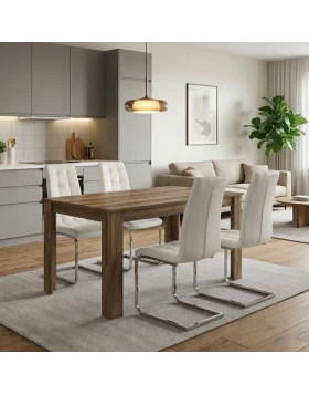 Dining room set 5pcs Darlen - Vela Megapap walnut color - white 125x72x74cm.