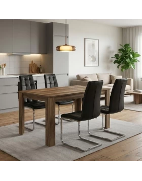 Σετ τραπεζαρία 5τμχ Darlen - Vela Megapap χρώμα καρυδί - μαύρο 125x72x74εκ.