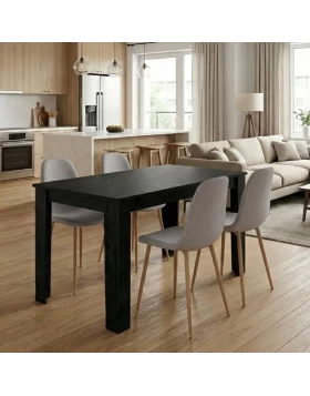 Σετ τραπεζαρία 5τμχ Darlen - Iris Megapap χρώμα sencron black - ανοιχτό μπεζ/φυσικό πόδι 125x72x74εκ.