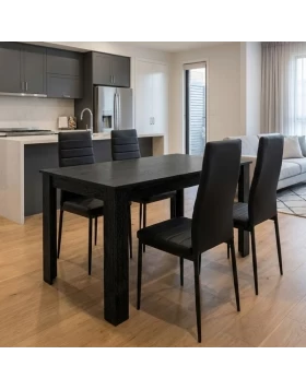 Σετ τραπεζαρία 5τμχ Darlen - Rosa Megapap χρώμα sencron black - μαύρο 125x72x74εκ.