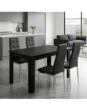 Σετ τραπεζαρία 5τμχ Darlen - Rosa Megapap χρώμα sencron black - μαύρο/χρωμίου πόδι 125x72x74εκ.