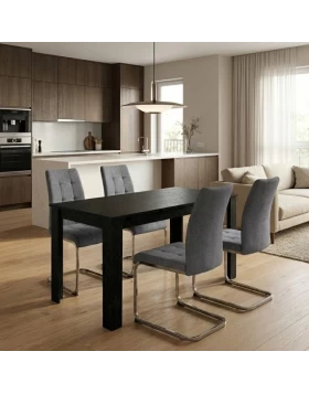Dining room set 5pcs Darlen - Laura Megapap sencron black color - grey 125x72x74cm.