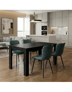 Σετ τραπεζαρία 5τμχ Darlen - Chiara Megapap χρώμα sencron black - πράσινο 125x72x74εκ.