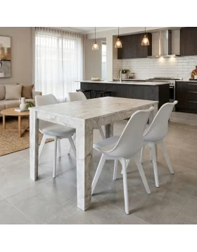 Dining room set 5pcs Darlen - Viva Megapap white marble color - white 125x72x74cm.