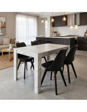 Dining room set 5pcs Darlen - Viva Megapap white marble color - black 125x72x74cm.
