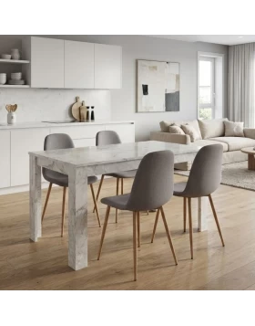 Dining room set 5pcs Darlen - Iris Megapap white marble color - beige 125x72x74cm.