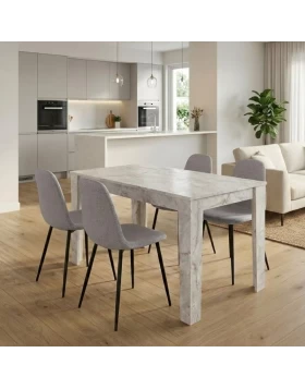 Dining room set 5pcs Darlen - Iris Megapap white marble color - beige 125x72x74cm.