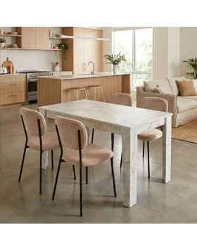 Dining room set 5pcs Darlen - Kevin Megapap white marble color - mocha 125x72x74cm.