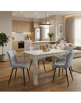 Dining room set 5pcs Darlen - Chiara Megapap white marble color - grey 125x72x74cm.