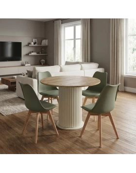 Σετ τραπεζαρία 5τμχ Bohema - Viva Megapap χρώμα ivory/sepet oak - φυστικί Ø90x77,7εκ.