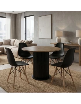 Dining room set 5pcs Bohema - Nova Megapap sepet oak color - black Ø90x77.7cm.