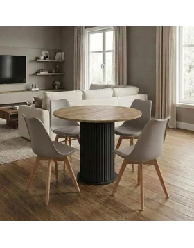 Σετ τραπεζαρία 5τμχ Bohema - Viva Megapap χρώμα μαύρο/sepet oak - cappuccino Ø90x77,7εκ.
