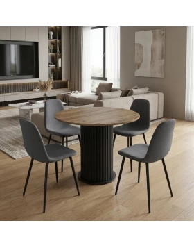 Dining room set 5pcs Bohema - Iris Megapap sepet oak color - grey Ø90x77.7cm.
