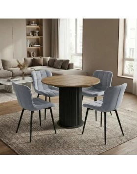 Dining room set 5pcs Bohema - Chiara Megapap sepet oak color - grey Ø90x77.7cm.
